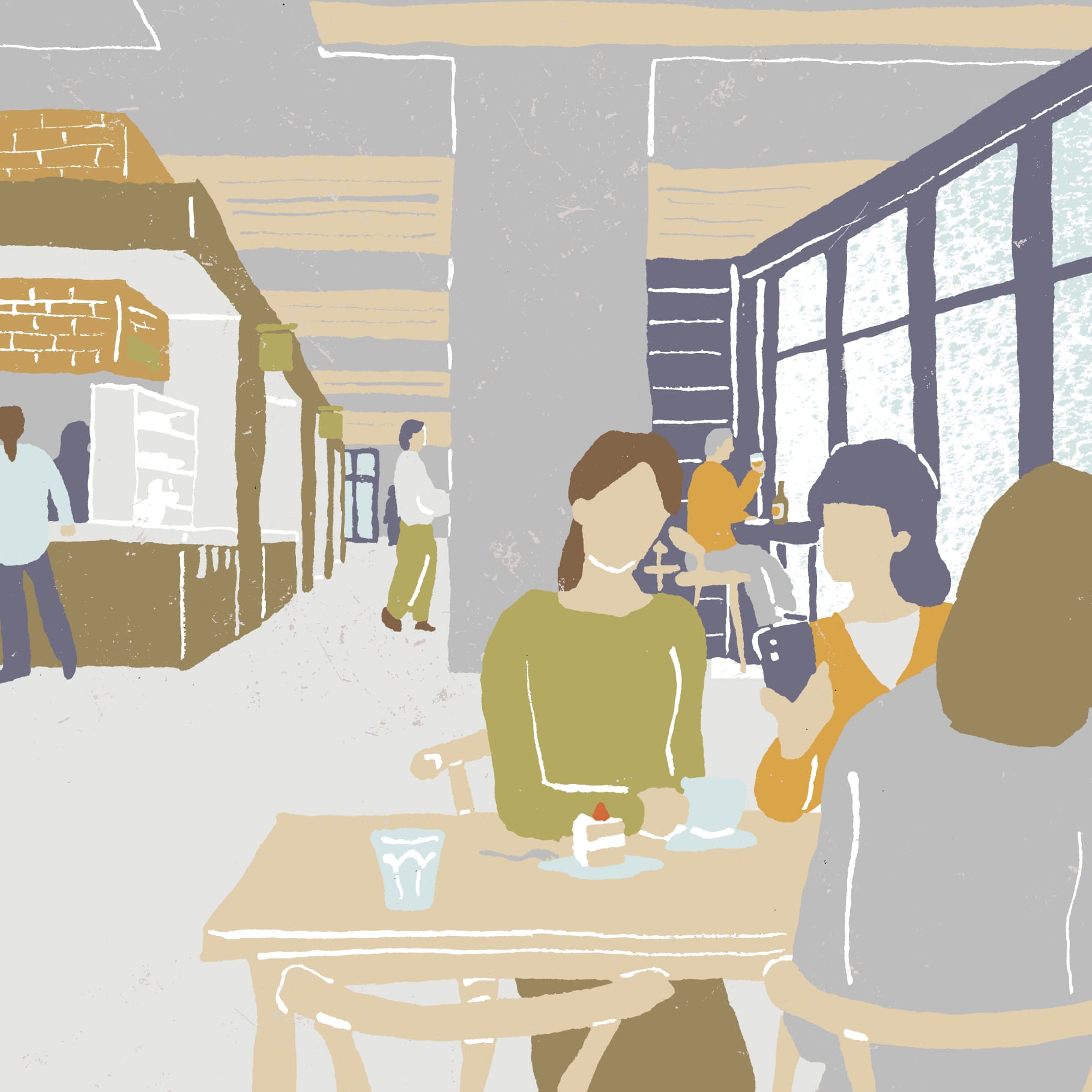 食堂での食事と会話の様子