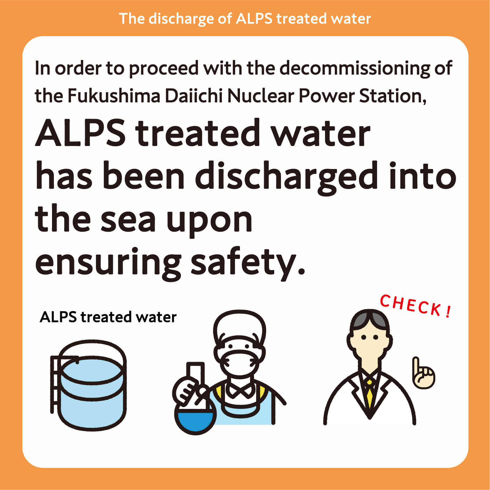 In order to proceed with the decommissioning of the Fukushima Daiichi Nuclear Power Station, ALPS treated water has been discharged into the sea upon ensuring safety.