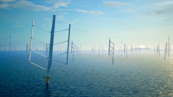 Artist’s concept of a floating axis wind turbine (FAWT) wind farm