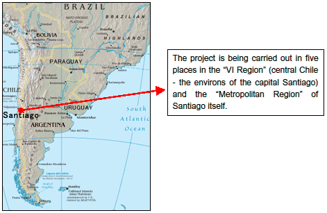 The project is being carried out in five places in the VI Region (central Chile - the environs of the capital Santiago) and the Metropolitan Region of Santiago itself.