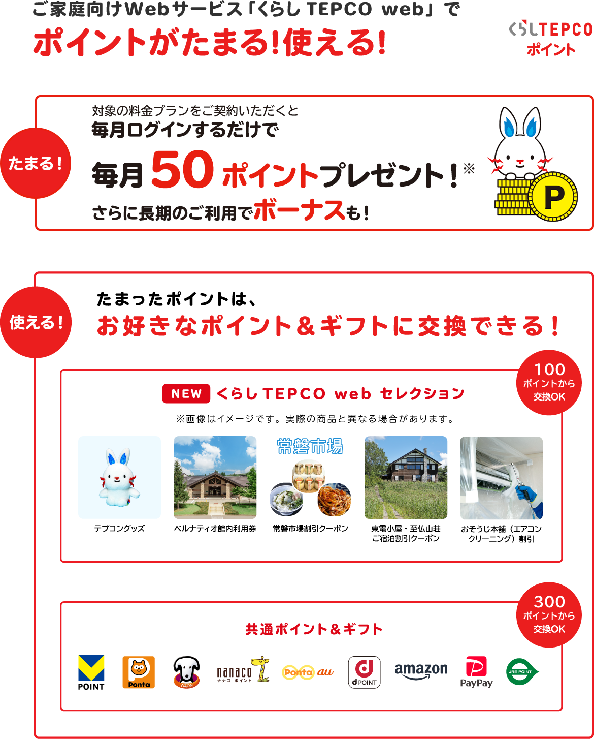 ご家庭向けWebサービス「くらしTEPCOweb」でポイントが貯まる！使える！