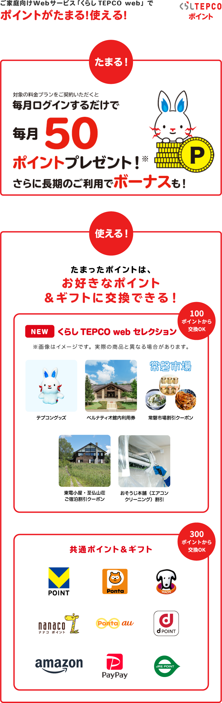 ご家庭向けWebサービス「くらしTEPCOweb」でポイントが貯まる！使える！