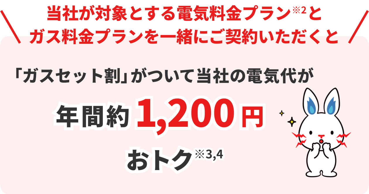 電気とガスをまとめると「ガスセット割」がついて電気代が年間約1,200円おトク※2