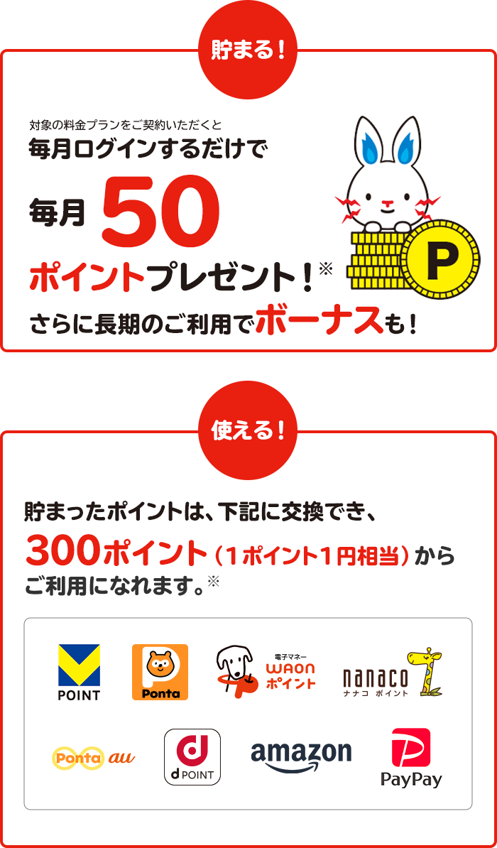 対象の電気・ガス料金プランをセットでご契約いただくと毎月ログインするだけで毎月100ポイントプレゼント！※