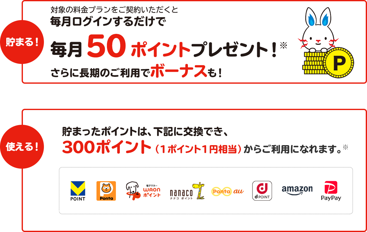 対象の電気・ガス料金プランをセットでご契約いただくと毎月ログインするだけで毎月100ポイントプレゼント！※