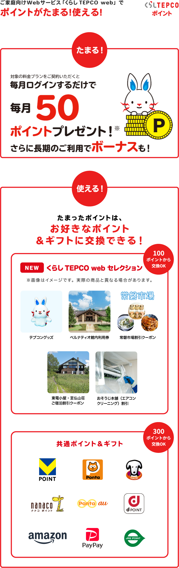 ご家庭向けWebサービス「くらしTEPCO web」でポイントが貯まる！使える！