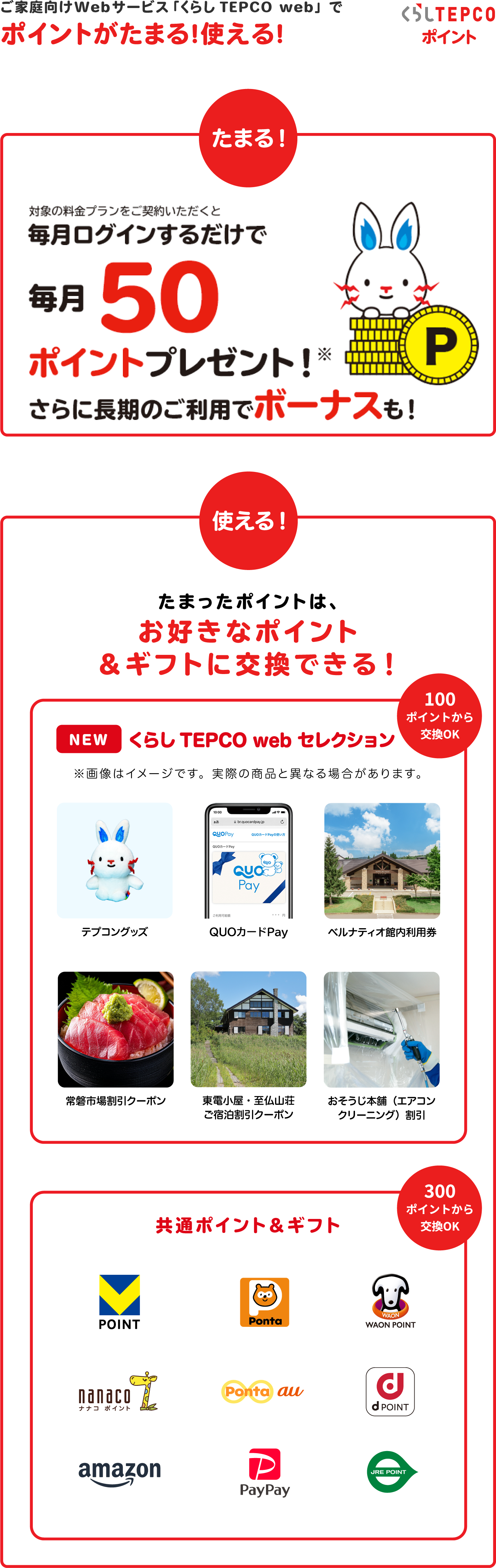 ご家庭向けWebサービス「くらしTEPCO web」でポイントが貯まる！使える！