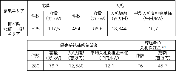 栃木県北部・中部エリアにおける電源接続案件募集プロセスの結果